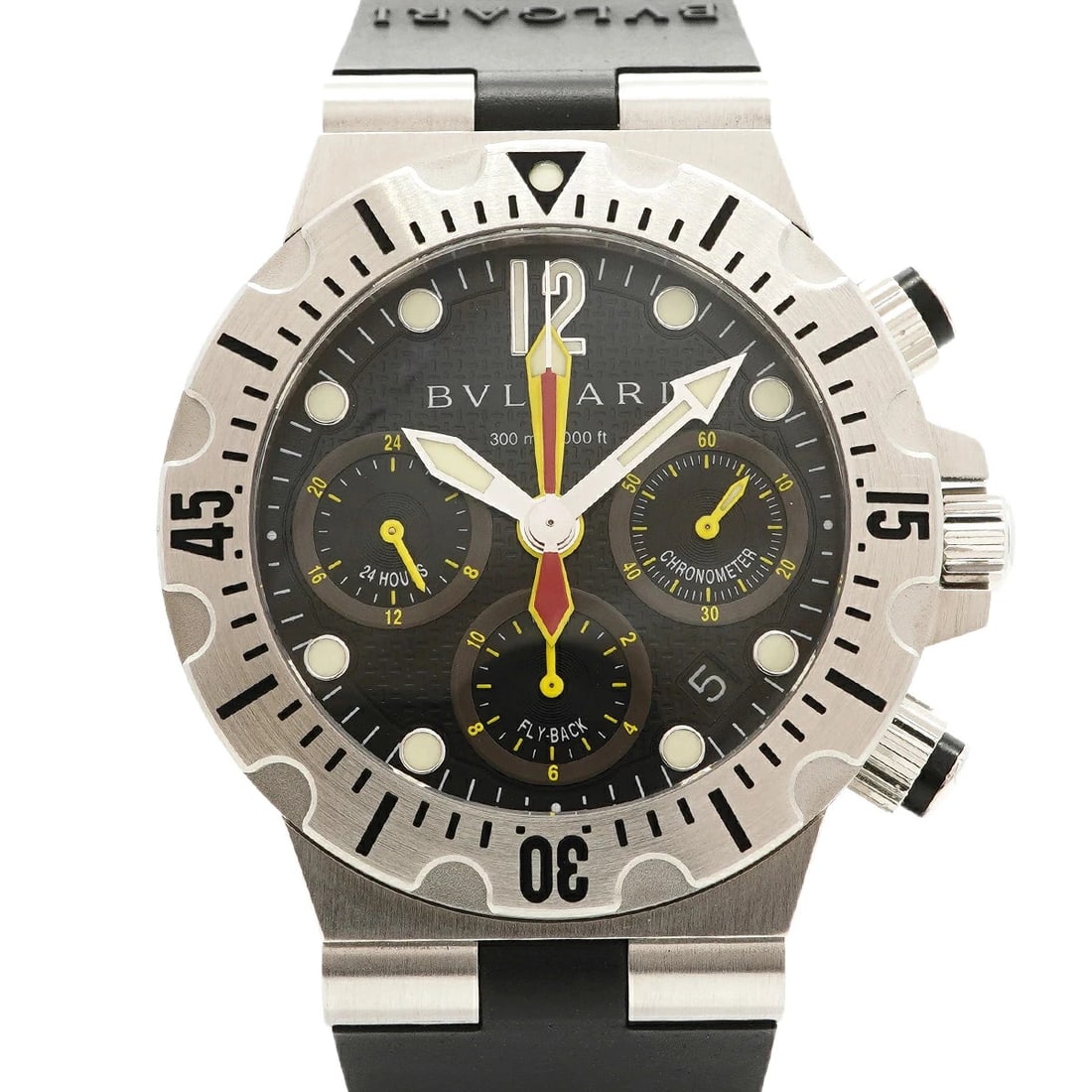 BVLGARI WATCH DIAGONO SCUBA FLYBACK AUTOMATIC WATCH: Bvlgari Watch Diagono Scuba Flyback Automatic Watch Brand: BVLGARI Type/Style: Wristwatch Material: Rubber strap Color: BLACK Size: Case size: 40mm Wrist size: Approx. 19cm Accessories: None