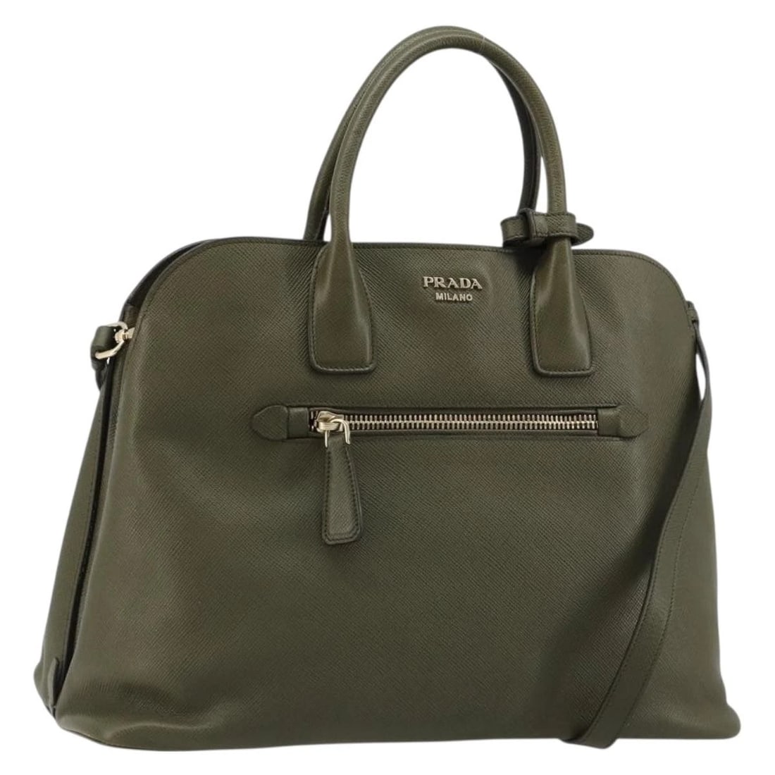 PRADA CUIR OPEN PROMENADE SATCHEL BAG SAFFIANO 2WAY KHAKI GOLD (1 of 4)