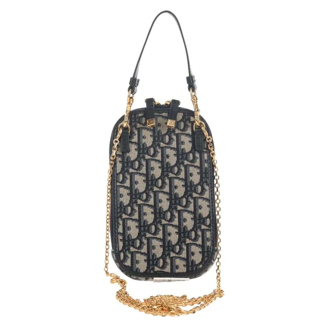 CHRISTIAN DIOR TROTTER CANVAS MONTAIGNE CHAIN BAG NAVY GOLD: Christian Dior Trotter Canvas Montaigne Chain Bag Navy Gold Brand: Christian Dior Type/Style: Shoulder Bag Material: Trotter Canvas Color: Navy/Gold Size: Size(Inch) W4.3 x H6.7 x D0.8inch(Approx)