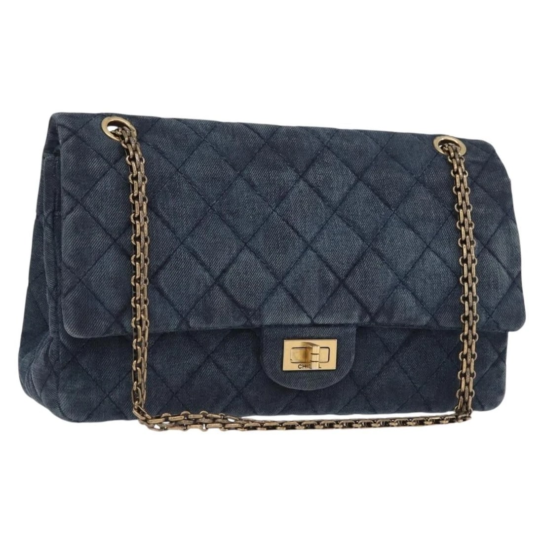 CHANEL DOUBLE FLAP CHAIN MATELASSE SHOULDER BAG DENIM BLUE GOLD: CHANEL Double Flap Chain Matelasse Shoulder Bag Denim Blue Gold Brand: CHANEL Type/Style: Shoulder Bag Material: Canvas Color: Blue/Gold Size: Size(Inch) W11.0 x H5.5 x D3.1inch(Approx) Accessorie