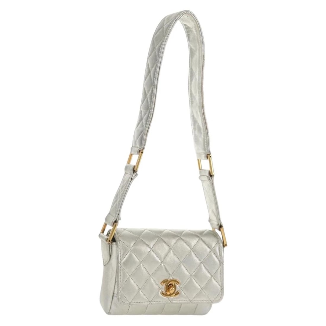 CHANEL MATELASSE SHOULDER BAG LEATHER SILVER GOLD: CHANEL Matelasse Shoulder Bag Leather Silver Gold Brand: CHANEL Type/Style: Shoulder Bag Material: Leather Color: Silver/Gold Size: Size(Inch) W5.1 x H3.5 x D1.6inch(Approx) Accessories: None