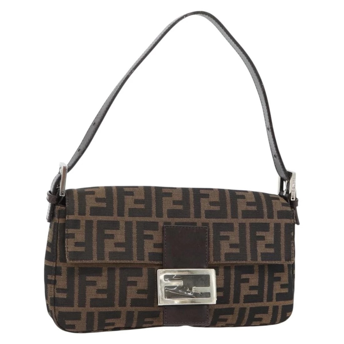 FENDI ZUA CANVAS MAMMA BAGUETTE SHOULDER BAG BLACK BROWN: FENDI Zua Canvas Mamma Baguette Shoulder Bag Black Brown Brand: FENDI Type/Style: Shoulder Bag Material: Zucca Canvas Color: Black/Brown Size: Size(Inch) W10.2 x H5.9 x D1.6inch(Approx) Accessorie