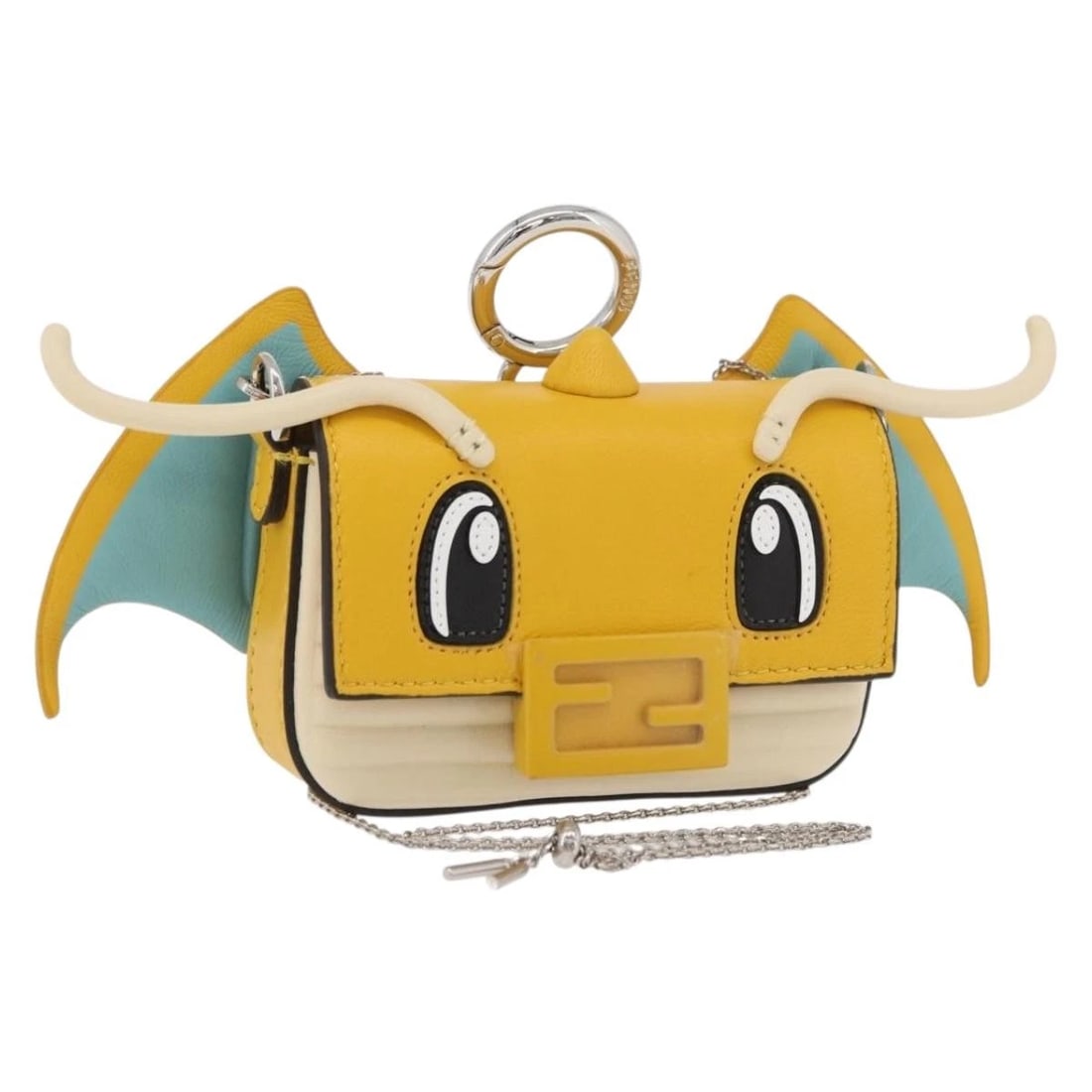 FENDI NAPPA DRAGONITE FRGMT X POKEMON MINI MAMMA BAGUETTE BAG: FENDI Nappa Dragonite FRGMT x POKEMON Mini Mamma Baguette Bag Brand: FENDI Type/Style: Shoulder Bag Material: Leather Color: Yellow/Silver Size: Size(Inch) W3.9 x H2.4 x D0.8inch(Approx) Accessories: