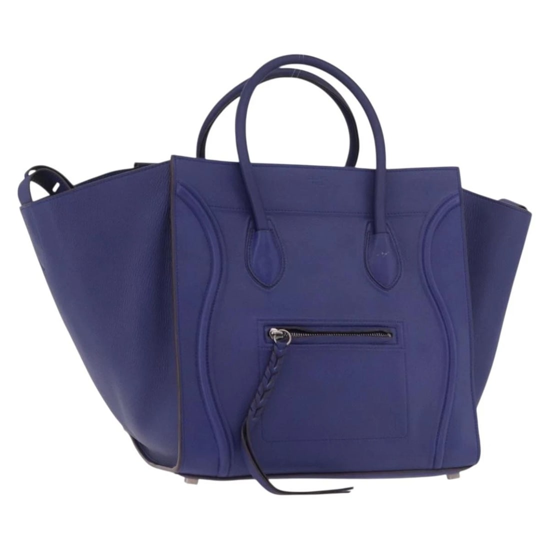 CELINE LUGGAGE PHANTOM HAND BAG LEATHER BLUE SILVER: CELINE Luggage Phantom Hand Bag Leather Blue Silver Brand: CELINE Type/Style: Hand Bag Material: Leather Color: Blue,Silver Size: Size(Inch)W11.8 x H11.4 x D9.1inch(Approx) Accessories: None