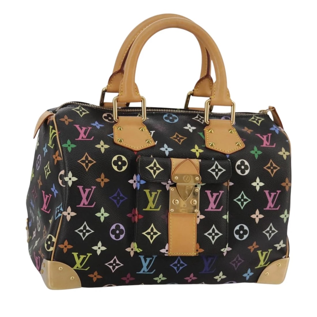 LOUIS VUITTON MONOGRAM MULTICOLOR SPEEDY 30 HAND BAG BLACK: LOUIS VUITTON Monogram Multicolor Speedy 30 Hand Bag Black Brand: LOUIS VUITTON Type/Style: Hand Bag Material: Monogram Multicolor Canvas Color: Black Size: Size(Inch)W11.8 x H8.7 x D7.1inch(Approx)