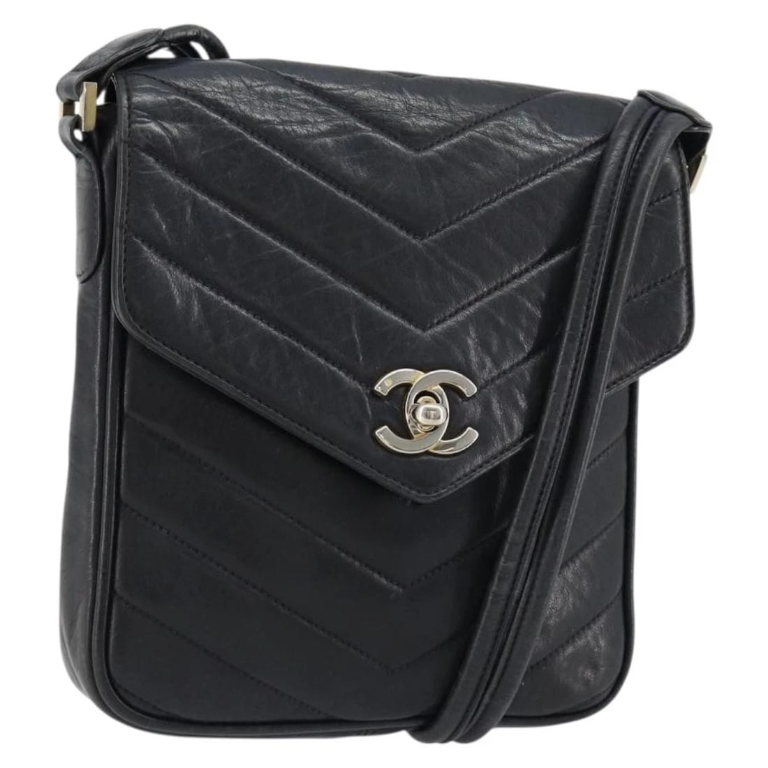 CHANEL V STITCH SHOULDER BAG LAMB SKIN NAVY GOLD: CHANEL V Stitch Shoulder Bag Lamb Skin Navy Gold Brand: CHANEL Type/Style: Shoulder Bag Material: Lamb Skin Color: Navy,Gold Size: Size(Inch)W6.3 x H7.5 x D1.6inch(Approx) Accessories: None