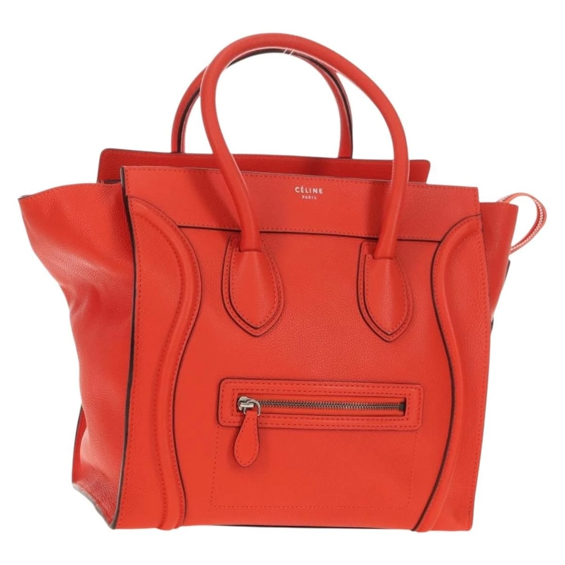 CELINE LUGGAGE MINI SHOPPER HAND BAG LEATHER ORANGE SILVER: CELINE Luggage Mini Shopper Hand Bag Leather Orange Silver Brand: CELINE Type/Style: Hand Bag Material: Leather Color: Orange/Silver Size: Size(Inch) W11.8 x H11.0 x D6.7inch(Approx) Handle