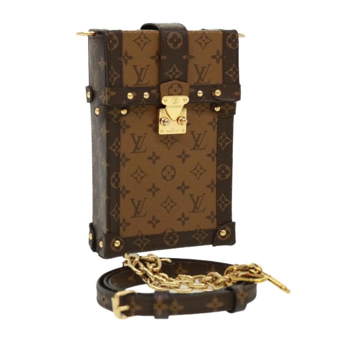 LOUIS VUITTON REVERSE POCHETTE TRUNK VERTICAL SHOULDER BAG: LOUIS VUITTON Reverse Pochette Trunk Vertical Shoulder Bag Brand: LOUIS VUITTON Type/Style: Shoulder Bag Material: Monogram Reverse Canvas Color: Monogram Reverse Size: Size(Inch) W4.3 x H6.9 x