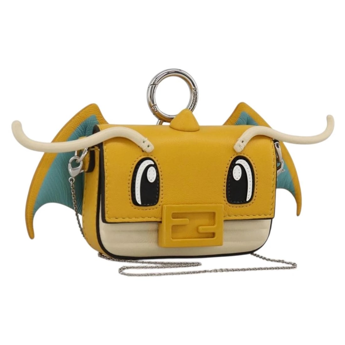 FENDI NAPPA DRAGONITE FRGMT X POKEMON MINI MAMMA BAGUETTE BAG: FENDI Nappa Dragonite FRGMT x POKEMON Mini Mamma Baguette Bag Brand: FENDI Type/Style: Shoulder Bag Material: Leather Color: Yellow,Silver Size: Size(Inch)W3.9 x H2.4 x D0.8inch(Approx) Accessories: