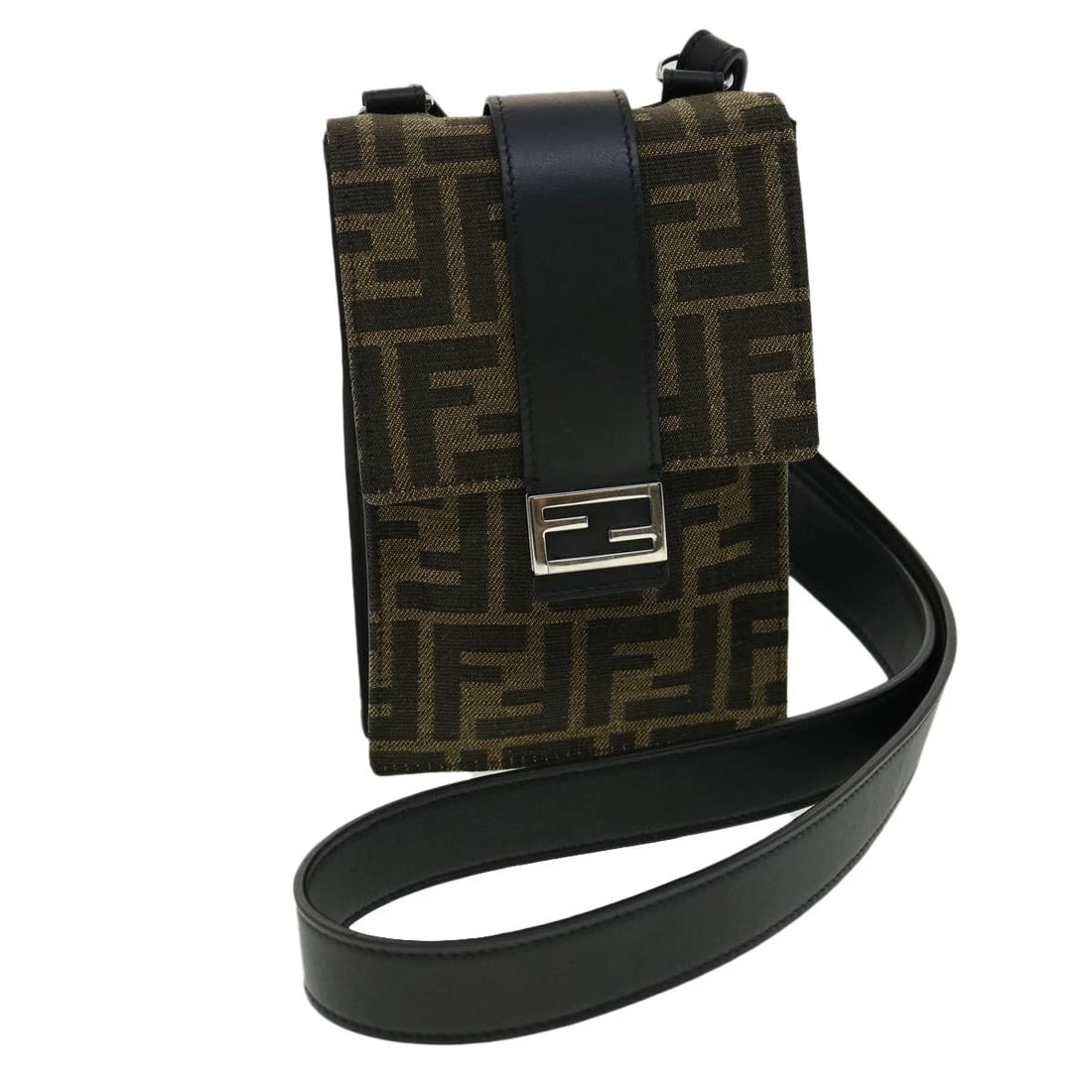 FENDI ZUA CANVAS SHOULDER BAG BROWN BLACK: FENDI Zua Canvas Shoulder Bag Brown Black Brand: FENDI Type/Style: Shoulder Bag Material: Zucca Canvas Color: Black,Brown Size: Size(Inch)W4.5 x H7.1 x D1.6inch(Approx) Accessories: None Accessories