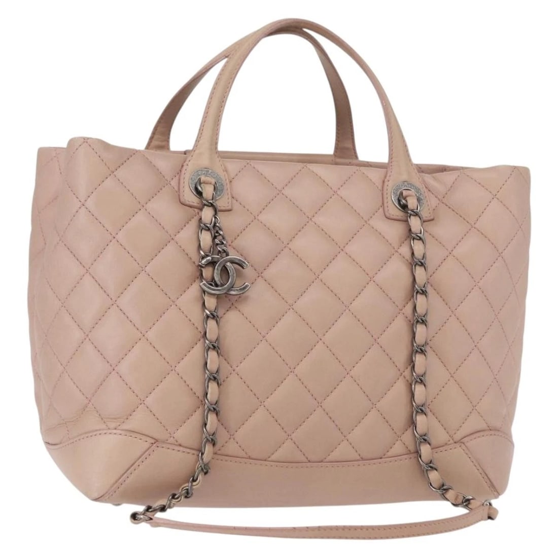 CHANEL MATELASSE TOTE BAG LEATHER 2WAY PINK SILVER: CHANEL Matelasse Tote Bag Leather 2way Pink Silver Brand: CHANEL Type/Style: Tote Bag Material: Leather Color: Pink,Silver Size: Size(Inch)W11.0 x H9.4 x D5.9inch(Approx) Handle Drop:3.9inch(Approx)