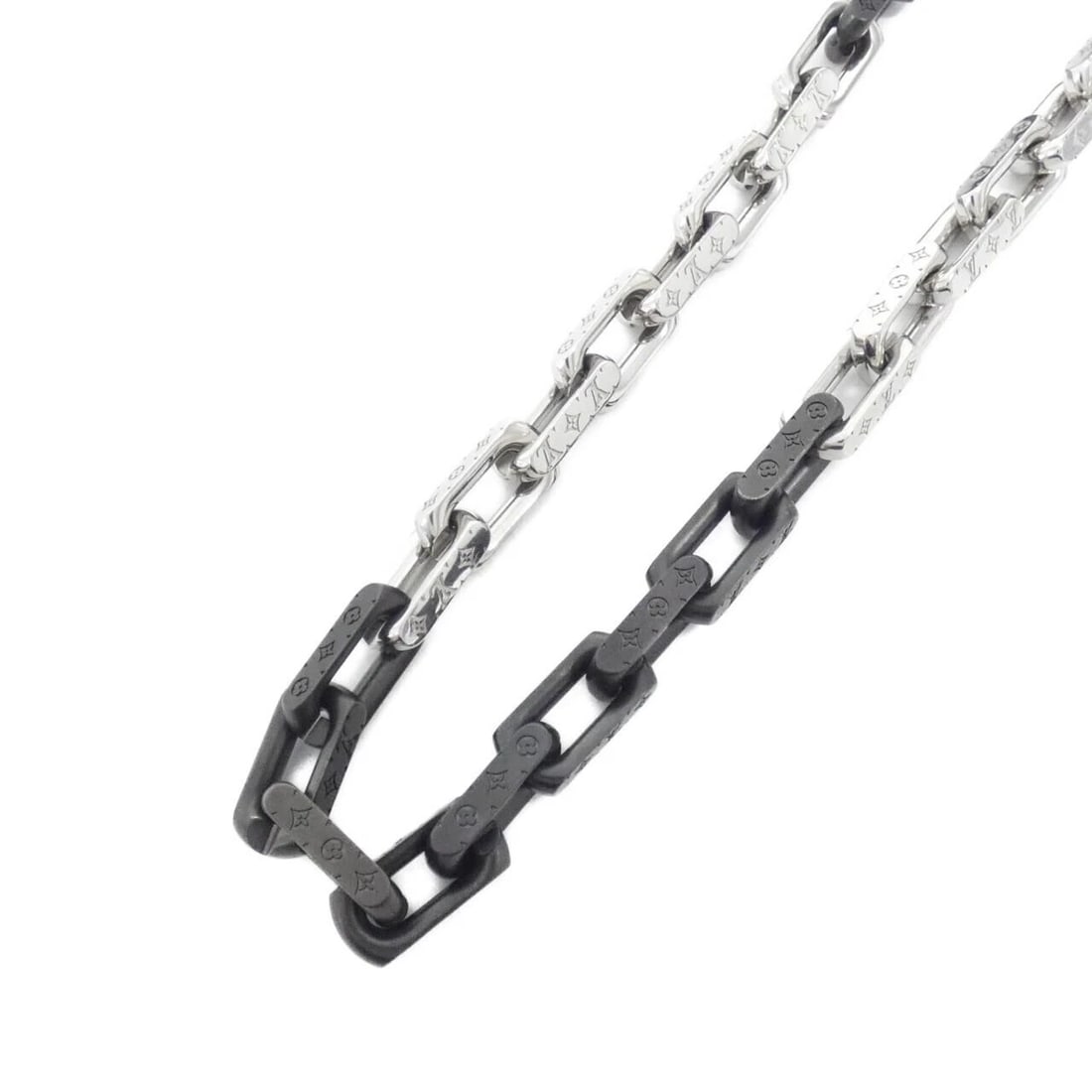 LOUIS VUITTON MONOGRAM CHAIN NECKLACE: Louis Vuitton Monogram Chain Necklace Brand: LOUIS VUITTON Type/Style: Louis Vuitton Necklace Material: none, Color: Black Size: SizeLength x Width: 54 x 1 Accessories: None Accessories Notice: When