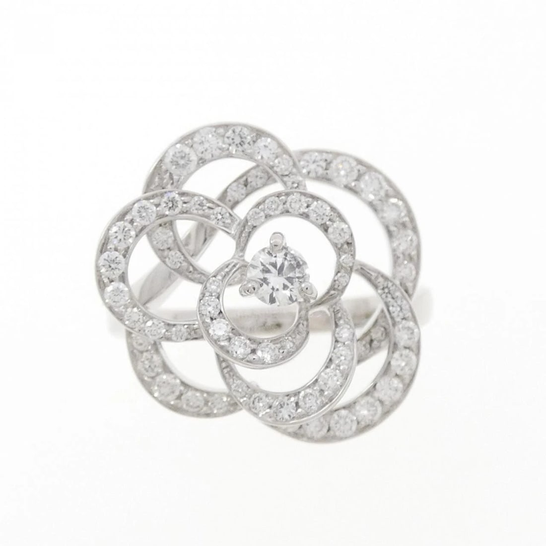 CHANEL CAMELLIA MEDIUM RING: Chanel Camellia Medium Ring Brand: CHANEL Type/Style: Chanel Ring Material: 750 white gold, Main Stone Natural Color: white gold Size: US 6 1/2 Accessories: None Accessories Notice: When p