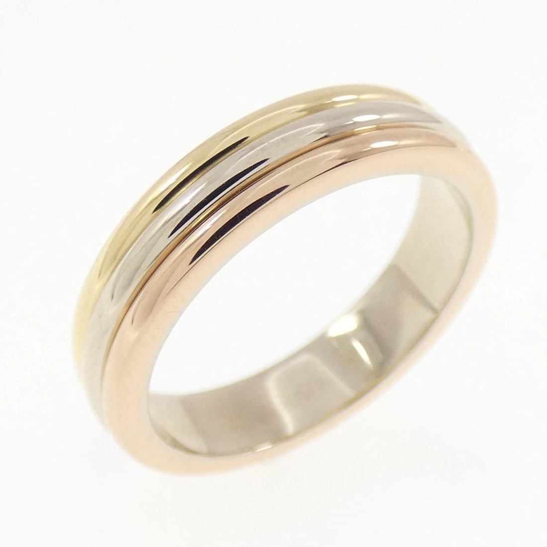 CARTIER THREE-GOLD WEDDING RING: Cartier Three-Gold Wedding Ring Brand: CARTIER Type/Style: Cartier Ring Material: 750 Yellow Gold/750 White Gold/750 Pink Gold, Color: Yellow Gold, White Gold, Pink Gold Size: US 4 Accessories: None