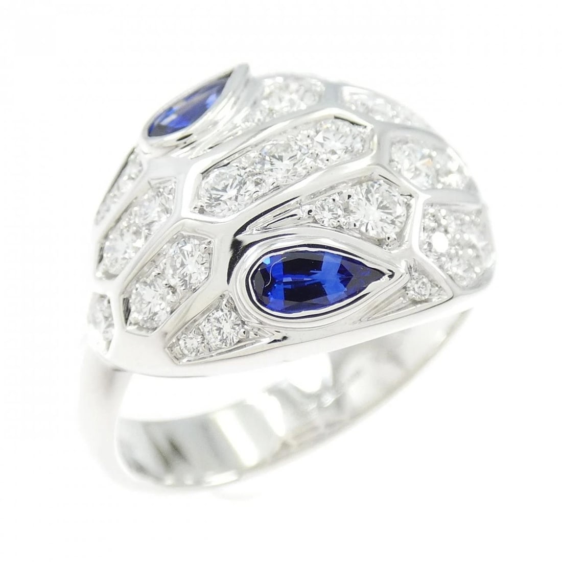BVLGARI SERPENTI RING: Bvlgari Serpenti Ring Brand: BVLGARI Type/Style: Bulgari Ring Material: 750 white gold, Main Stone Sapphire Color: white gold Size: US 6 1/2 Accessories: None Accessories Notice: When purc