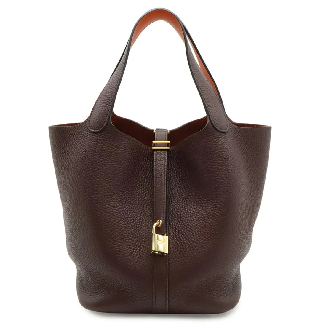 HERMES PICOTIN LOCK HANDBAG TAURILLON CLEMENCE: HERMES Picotin Lock Handbag, Taurillon Clemence Brand: Hermes Type/Style: Handbag Material: Taurillon clemence leather Color: Orange, Rouge H Size: (HxWxD) 22.5cm x 22cm x 17.5cm / 8.85'' x 8.66'' x