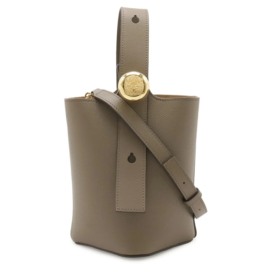 LOEWE PEBBLE BUCKET BAG MINI HANDBAG: LOEWE Pebble Bucket Bag Mini Handbag Brand: Loewe Type/Style: Handbag, Shoulder bag Material: None Color: Grayish Size: (HxWxD) 19.5cm x 16cm x 15.5cm / 7.67'' x 6.29'' x 6.1'' Accessories: None <