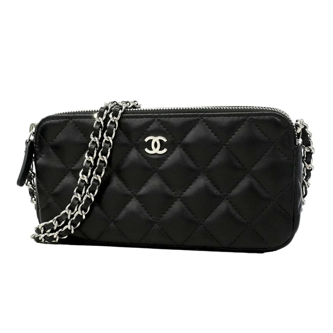 CHANEL MATELASSE CHAIN SHOULDER BAG LAMBSKIN: Chanel Matelasse Chain Shoulder Bag, Lambskin Brand: Chanel Type/Style: Shoulder bag Material: Leather Color: Black Size: (HxWxD) 9cm x 18cm x 3cm / 3.54'' x 7.08'' x 1.18'' Accessories: None