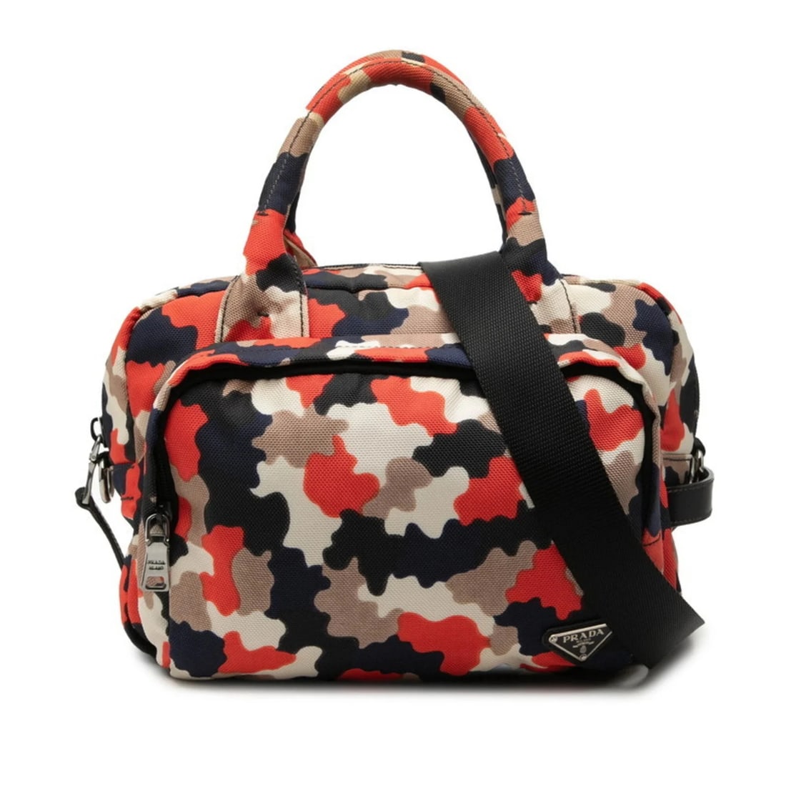 PRADA TRIANGLE LOGO PLATE HANDBAG SHOULDER BAG: Prada Triangle Logo Plate Handbag Shoulder Bag Brand: Prada Type/Style: Handbag, Shoulder bag Material: Canvas Color: Multi-color Size: (HxWxD) 21cm x 30cm x 10.5cm / 8.26'' x 11.81'' x 4.13'' Acc