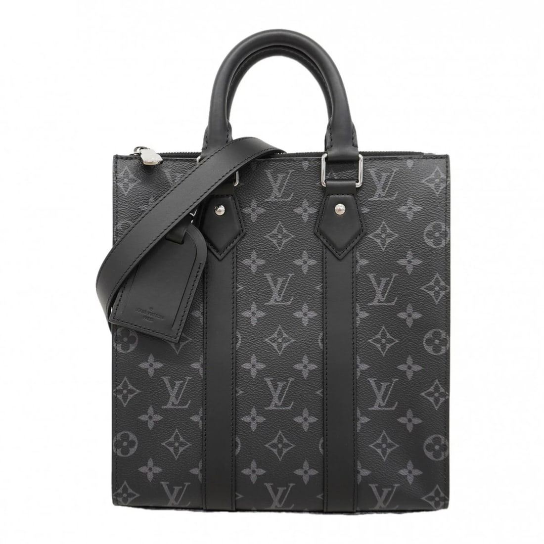 LOUIS VUITTON MONOGRAM ECLIPSE SAC PLACLOTH TOTE BAG: Louis Vuitton Monogram Eclipse Sac Placloth Tote Bag Brand: Louis Vuitton Type/Style: Tote bag Material: None Color: Black Size: (HxWxD) 28cm x 26cm x 6.5cm / 11.02'' x 10.23'' x 2.55'' Accessorie