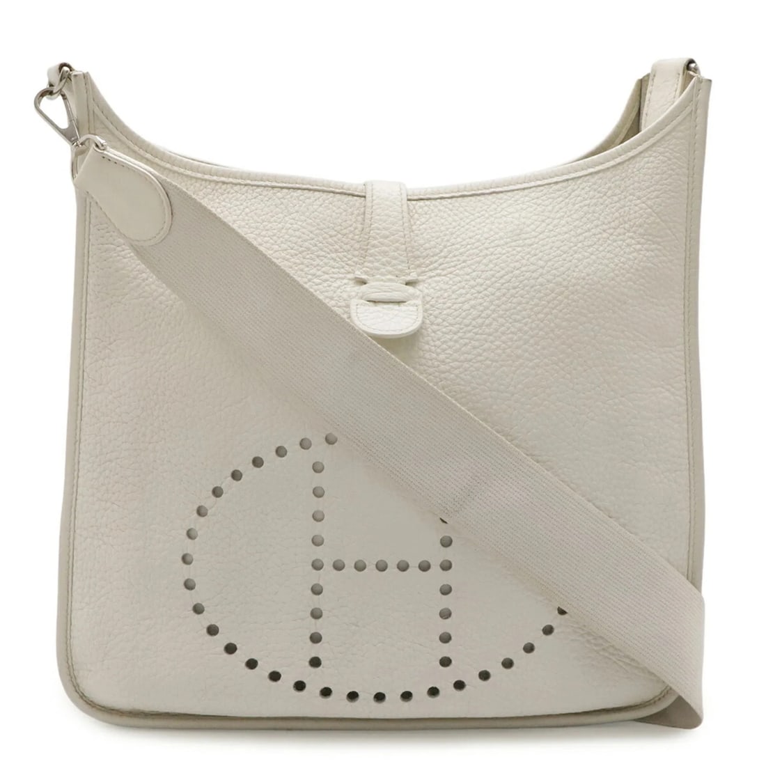 HERMES EVELYNE I GM SHOULDER BAG TAURILLON CLEMENCE LEATHER: HERMES Evelyne I GM Shoulder Bag, Taurillon Clemence Leather Brand: Hermes Type/Style: Shoulder bag Material: Taurillon clemence leather Color: White Size: (HxWxD) 31cm x 32cm x 9cm / 12.2'' x 12.59''