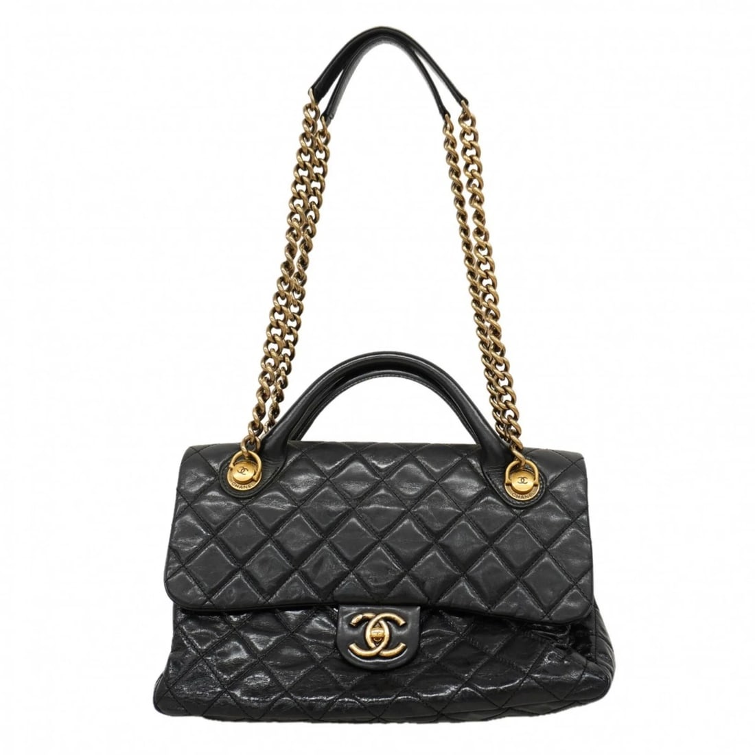 CHANEL MATELASSE CHAIN SHOULDER LAMBSKIN HANDBAG: Chanel Matelasse Chain Shoulder Lambskin Handbag Brand: Chanel Type/Style: Handbag Material: Leather Color: Black Size: (HxWxD) 21cm x 30cm x 9cm / 8.26'' x 11.81'' x 3.54'' Accessories: None