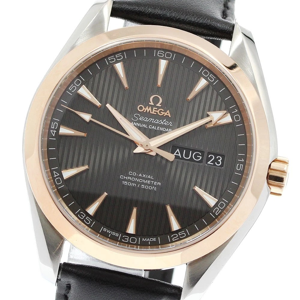 OMEGA SEAMASTER AQUA TERRA CO-AXIAL AUTOMATIC WATCH: OMEGA Seamaster Aqua Terra Co-Axial Automatic Watch Brand: OMEGA Type/Style: Wristwatch Material: Band Material leather, Case Material Stainless Steel/PG Color: Case Color Silver / Pink Gold Band