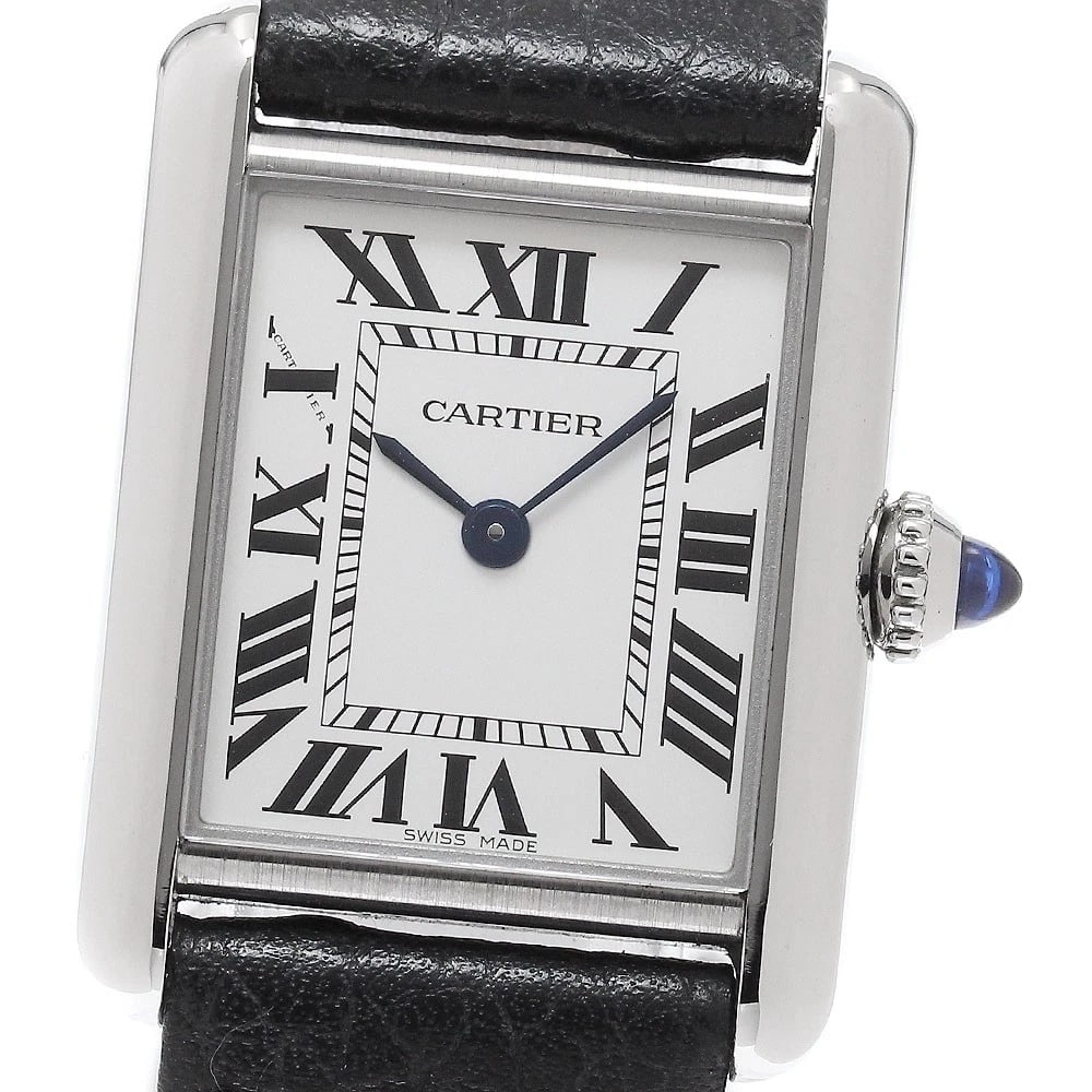 CARTIER TANK MUST SILVER QUARTZ WATCH: CARTIER Tank Must Silver Quartz Watch Brand: CARTIER Type/Style: Wristwatch Material: Band Material leather, Case Material Stainless Steel Color: Case Color Silver Band Color black Dial Color Silver