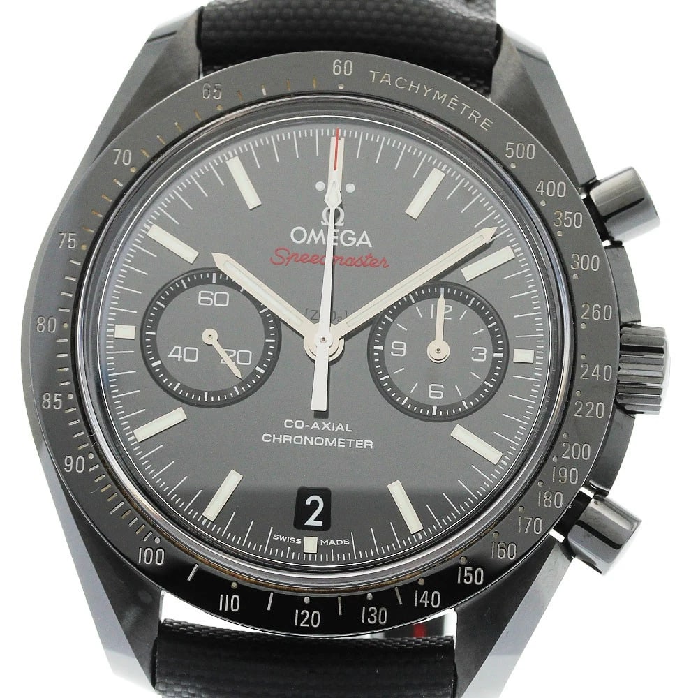 OMEGA SPEEDMASTER CERAMIC WATCH: OMEGA Speedmaster ceramic Watch Brand: OMEGA Type/Style: Wristwatch Material: Band Material Nylon / leather, Case Material Color: Case Color black Band Color black Dial Color black Size: Case size Abo