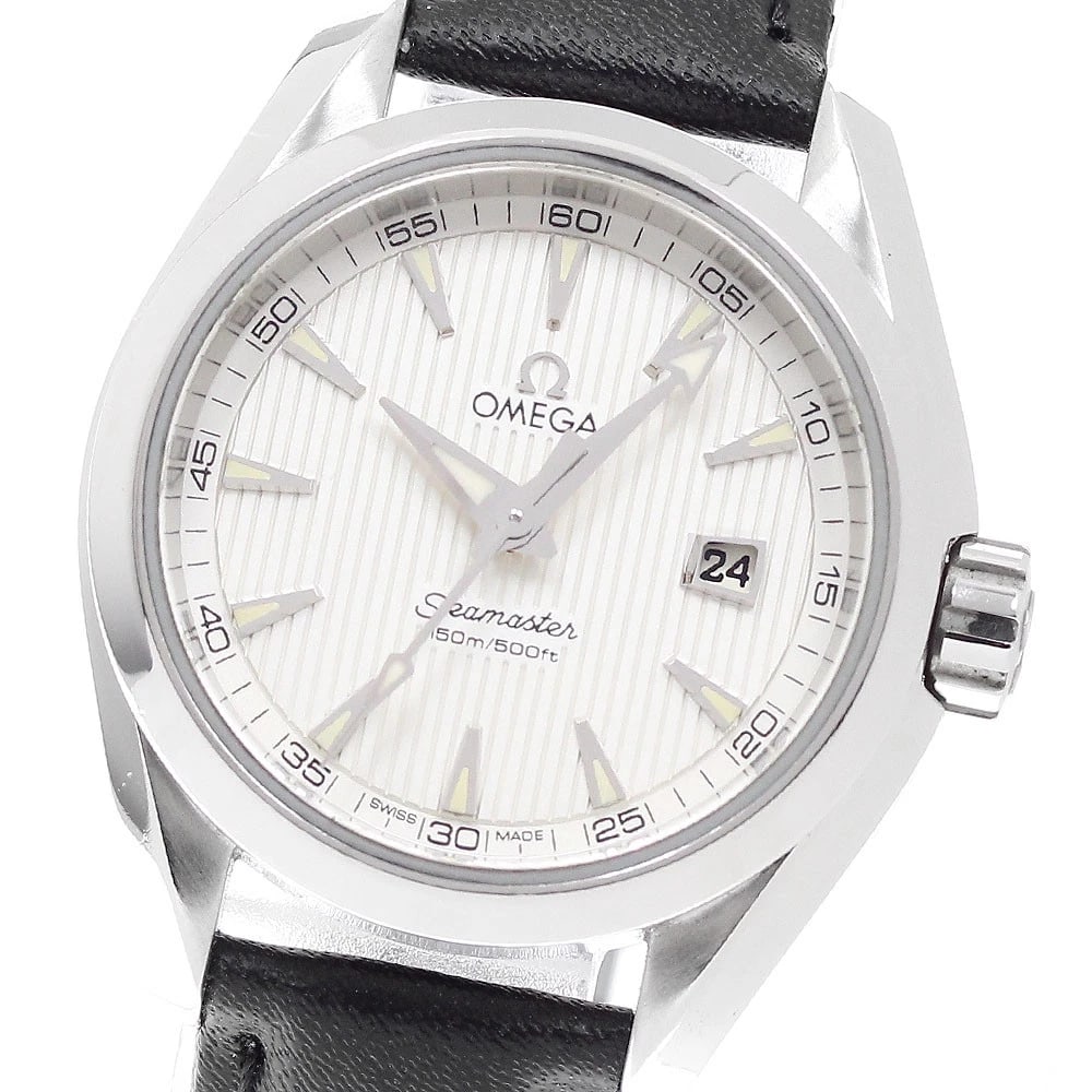 OMEGA SEAMASTER AQUA TERRA DATE QUARTZ WATCH: OMEGA Seamaster Aqua Terra Date Quartz Watch Brand: OMEGA Type/Style: Wristwatch Material: Band Material leather, Case Material Stainless Steel Color: Case Color Silver Band Color black Dial Color