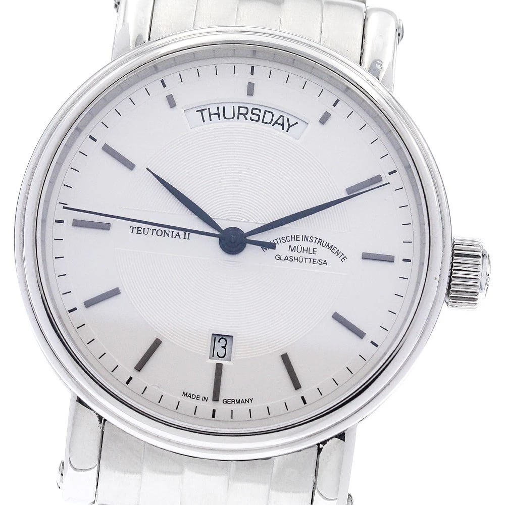 MUHLE GLASHUTTE TEUTONIA DATE SILVER DIAL AUTOMATIC WATCH: Muhle Glashutte Teutonia date Silver Dial Automatic Watch Brand: Muhle Glashutte Type/Style: Wristwatch Material: Band Material Stainless Steel, Case Material Stainless Steel Color: Band Color Silver
