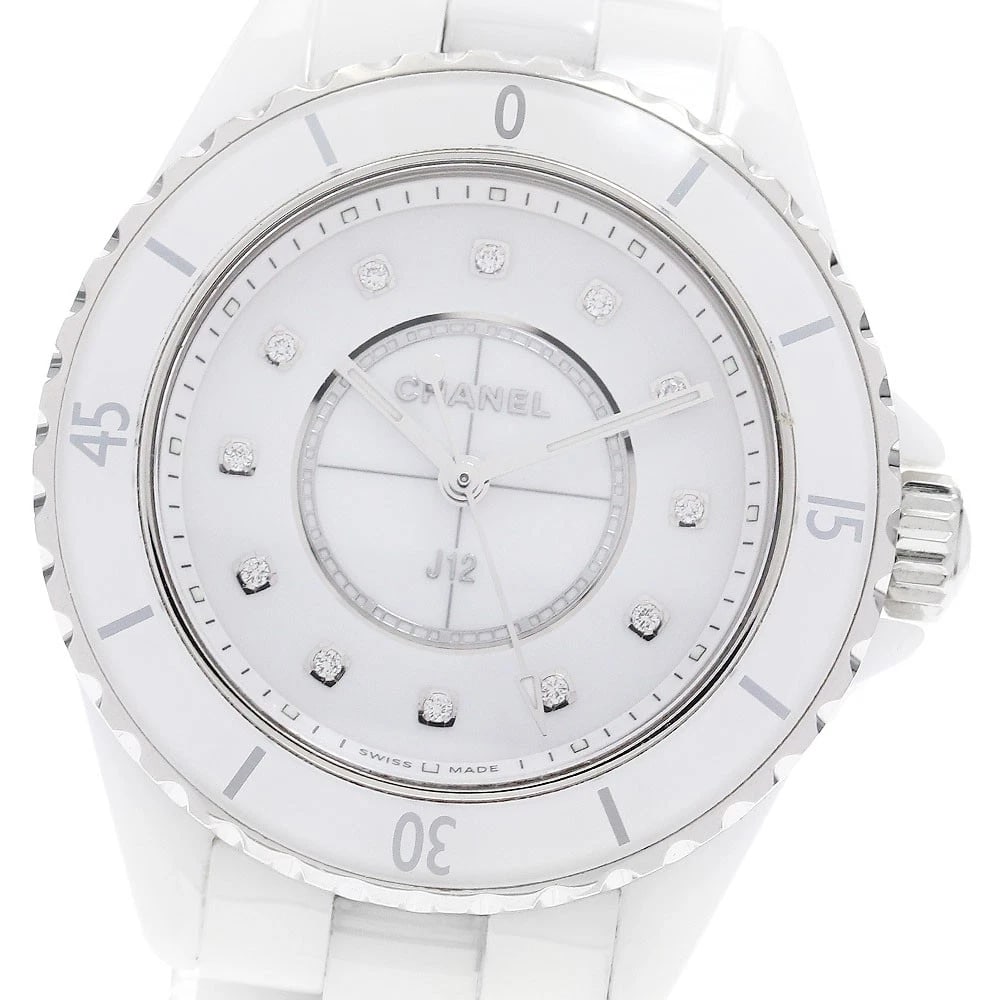 CHANEL J12 WHITE CERAMIC DIAMOND WHITE DIAL QUARTZ WATCH: CHANEL J12 White ceramic diamond white Dial Quartz Watch Brand: CHANEL Type/Style: Wristwatch Material: Band Material Stainless Steel / ceramic, Case Material Stainless Steel / ceramic Color: Band