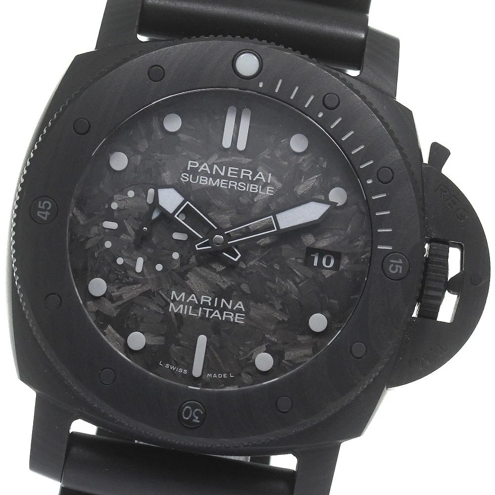 PANERAI SUBMERSIBLE MARINA MILITARY CARBOTECH WATCH: PANERAI Submersible Marina Military Carbotech Watch Brand: PANERAI Type/Style: Wristwatch Material: Band Material rubber, Case Material Carbotech Color: Band Color black Dial Color black Case Color bl