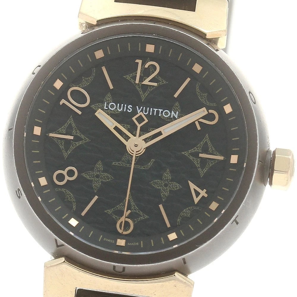 LOUIS VUITTON TANBUR SLIM BLACK DIAL QUARTZ WATCH: LOUIS VUITTON Tanbur slim black Dial Quartz Watch Brand: LOUIS VUITTON Type/Style: Wristwatch Material: Band Material leather, Case Material Stainless Steel Color: Band Color Brown Dial Color black