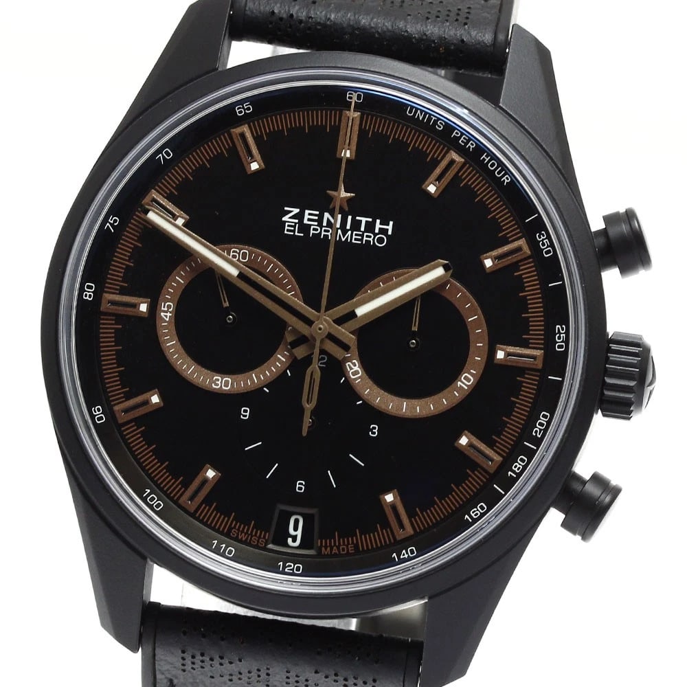 ZENITH EL PRIMERO RANGE ROVER VELAR AUTOMATIC WATCH: ZENITH El Primero Range Rover Velar Automatic Watch Brand: ZENITH Type/Style: Wristwatch Material: Band Material Leather / Rubber, Case Material aluminum Color: Band Color black Dial Color Dark gray