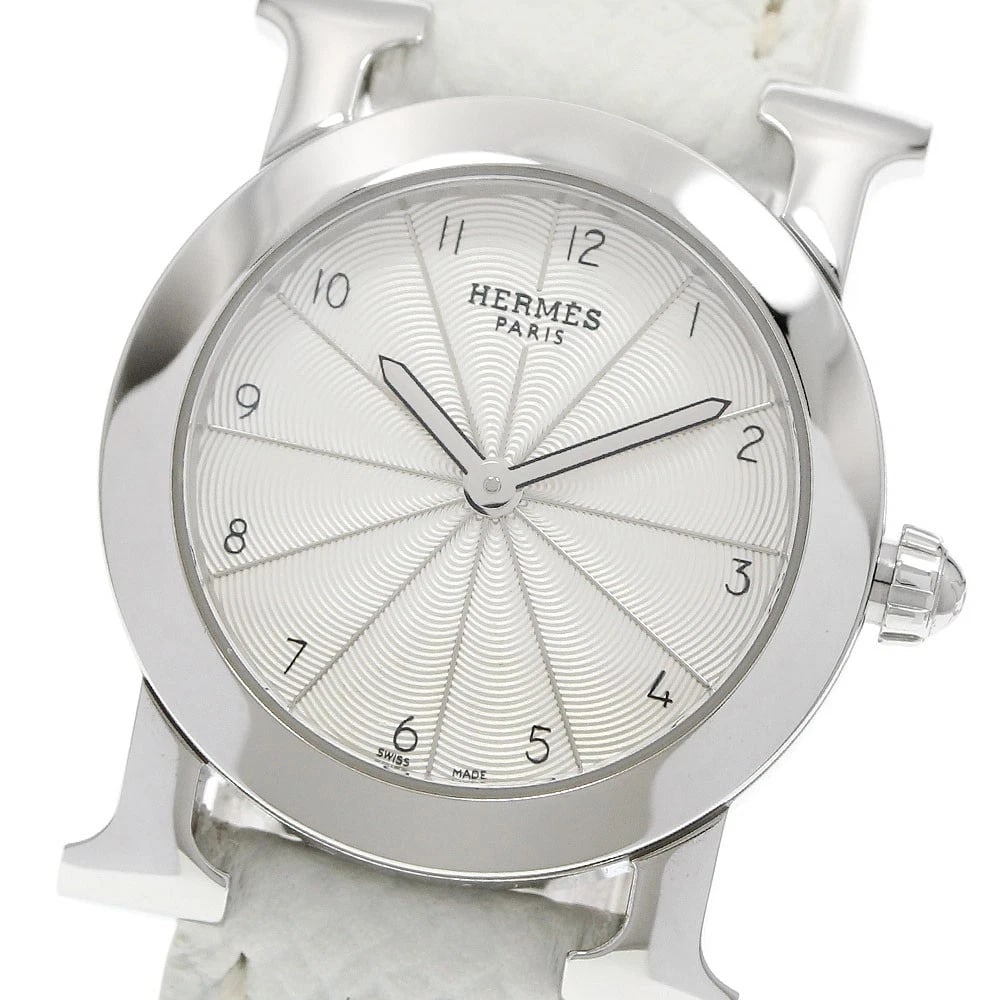 HERMES H WATCH RONDO SILVER DIAL QUARTZ WATCH: HERMES H watch Rondo Silver Dial Quartz Watch Brand: HERMES Type/Style: Wristwatch Material: Band Material leather, Case Material Stainless Steel Color: Case Color Silver Dial Color Silver Band Color