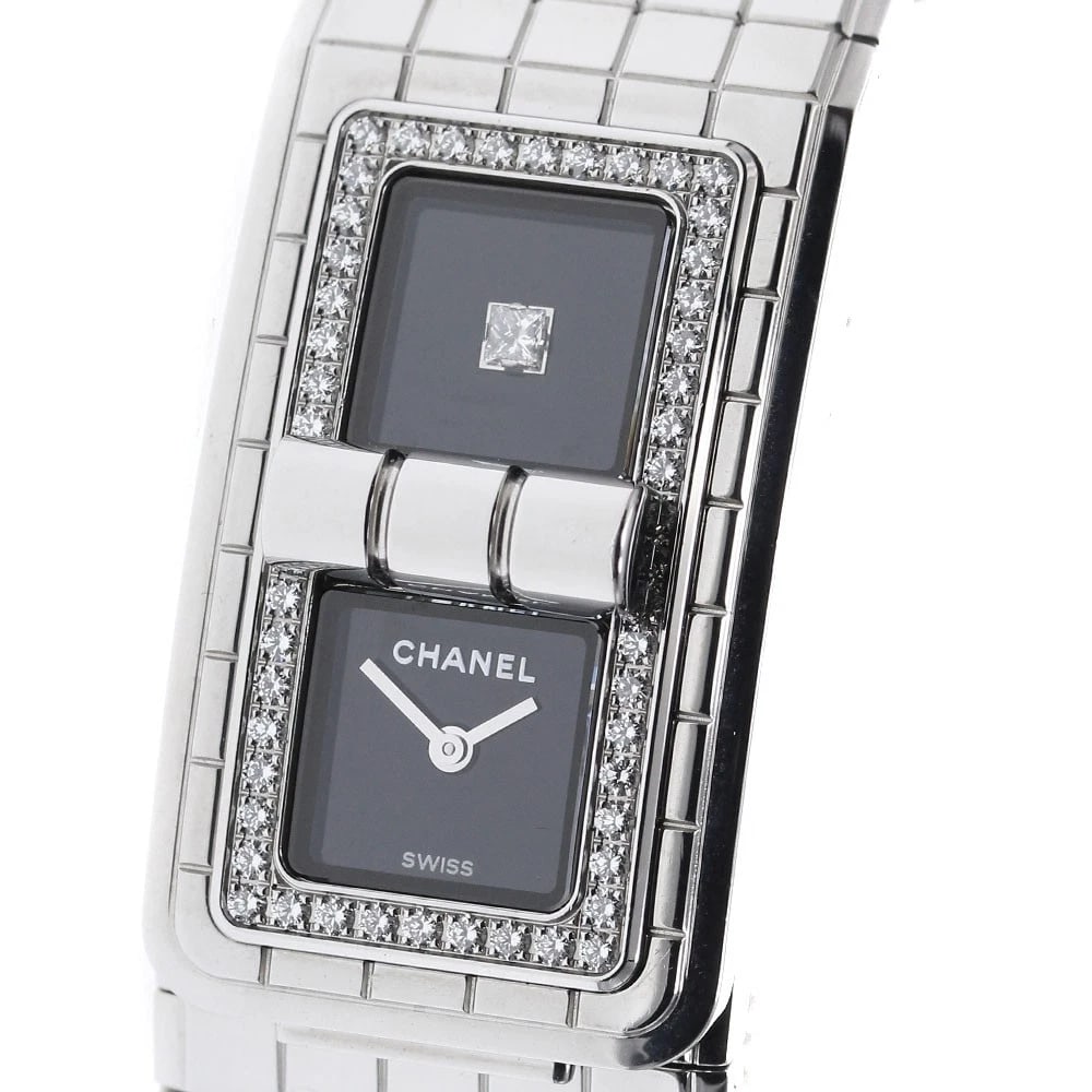 CHANEL CODE COCO BEZEL DIAMOND BLACK DIAL QUARTZ WATCH: CHANEL Code Coco Bezel Diamond black Dial Quartz Watch Brand: CHANEL Type/Style: Wristwatch Material: Band Material Stainless Steel, Case Material Stainless Steel Color: Case Color Silver Band Color S