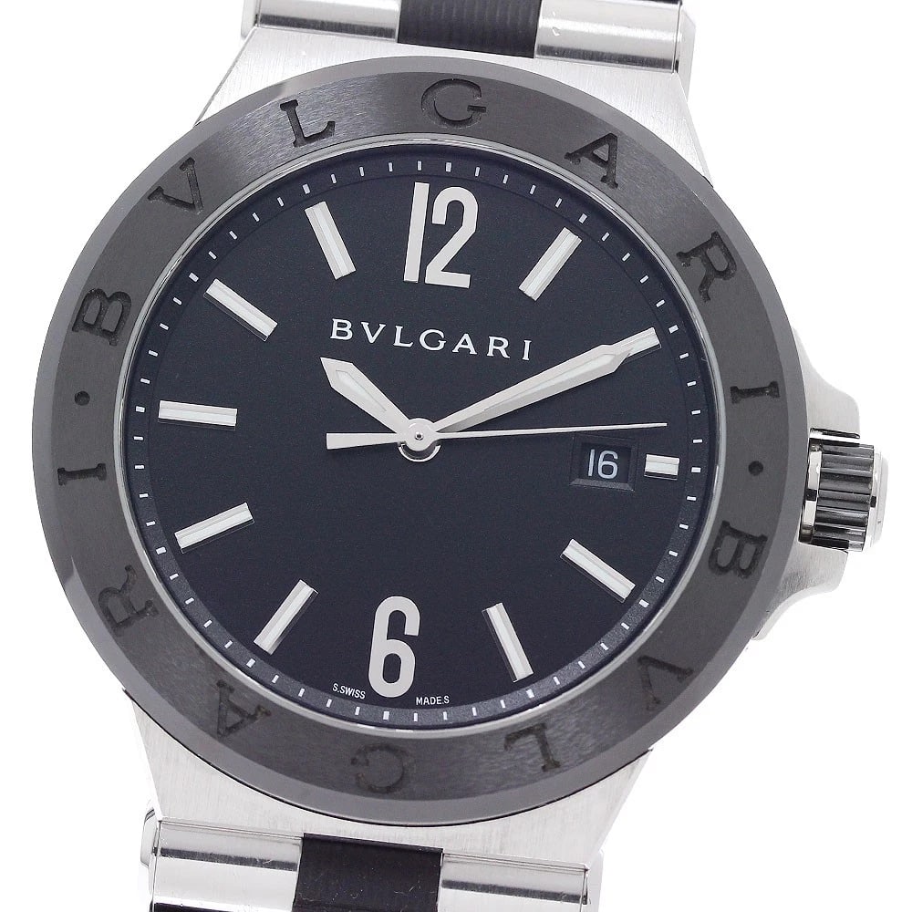 BVLGARI DIAGONO CERAMIC DATE BLACK DIAL AUTOMATIC WATCH: BVLGARI Diagono ceramic Date black Dial Automatic Watch Brand: BVLGARI Type/Style: Wristwatch Material: Band Material Rubber / Stainless Steel, Case Material Stainless Steel / ceramic Color: Case Colo