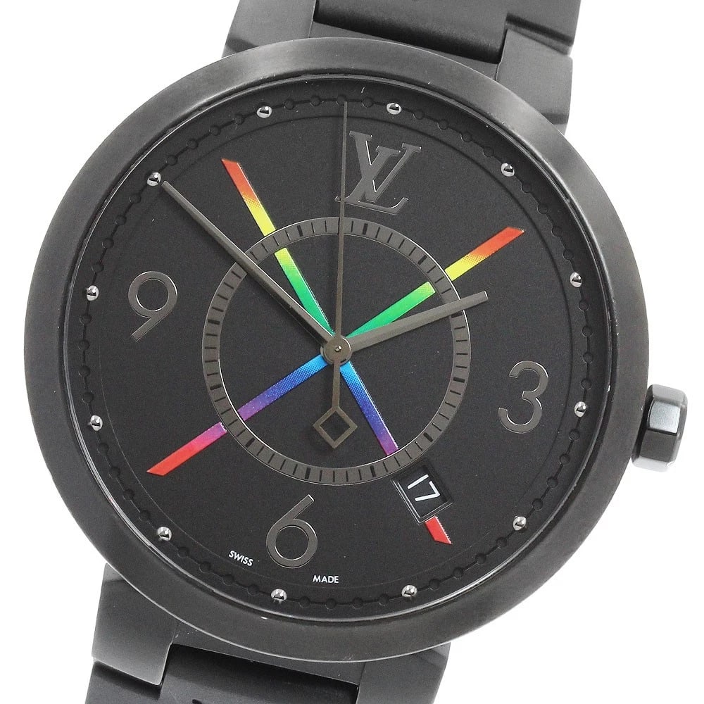 LOUIS VUITTON TAMBOUR SLIM RAINBOW BLACK DIAL QUARTZ WATCH: LOUIS VUITTON Tambour Slim Rainbow black Dial Quartz Watch Brand: LOUIS VUITTON Type/Style: Wristwatch Material: Band Material rubber, Case Material Stainless Steel Color: Case Color black Band Color
