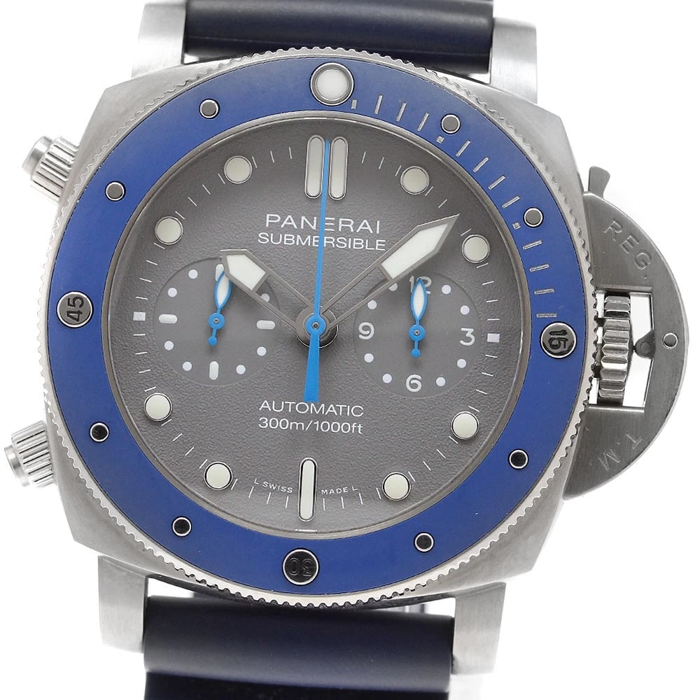 PANERAI SUBMERSIBLE CHRONO GUILLAUME NELLY AUTOMATIC WATCH: PANERAI Submersible Chrono Guillaume Nelly Automatic Watch Brand: PANERAI Type/Style: Wristwatch Material: Band Material rubber, Case Material titanium Color: Band Color Navy Dial Color gray Case Colo