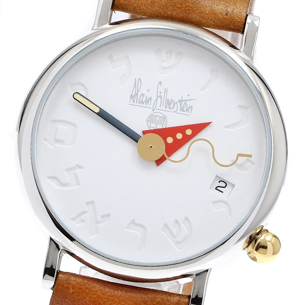 ALAIN SILBERSTEIN ARCHITEC DATE WHITE DIAL AUTOMATIC WATCH (1 of 2)