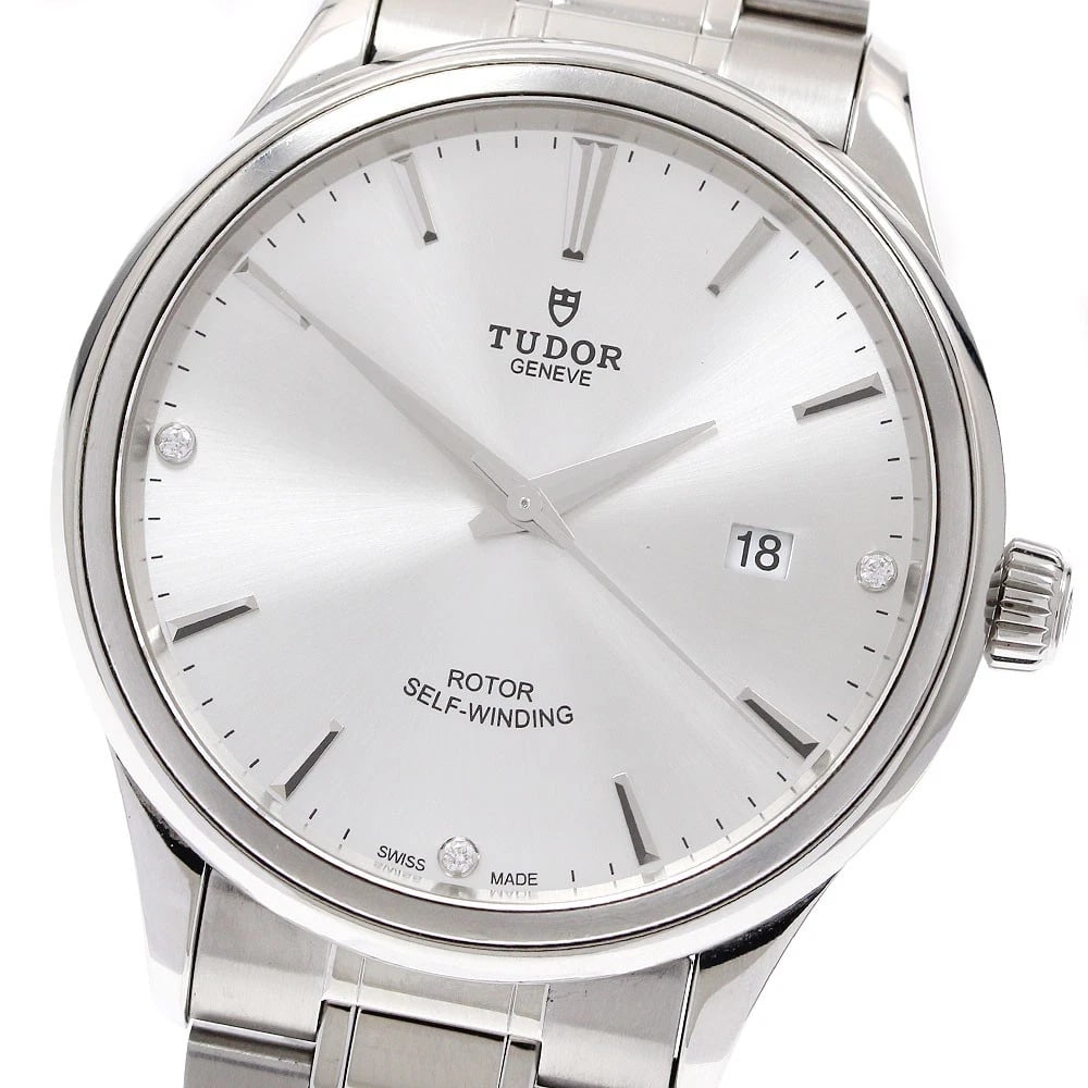 TUDOR STYLE DATE DIAMOND SILVER DIAL AUTOMATIC WATCH: TUDOR style Date Diamond Silver Dial Automatic Watch Brand: TUDOR Type/Style: Wristwatch Material: Band Material Stainless Steel, Case Material Stainless Steel Color: Band Color Silver Case Color Silv
