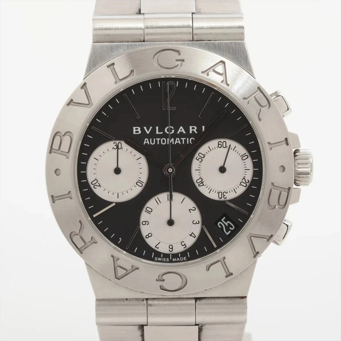BVLGARI DIAGONO SPORTS SS WATCH: Bvlgari Diagono Sports SS Watch Brand: Bvlgari Type/Style: Wristwatch Material: SS Color: Dial Color Black Size: Case:W1.2 x H1.2inch / W36 x H36 Circumference of Wrist:6.5inch / 16.5 Accessories: