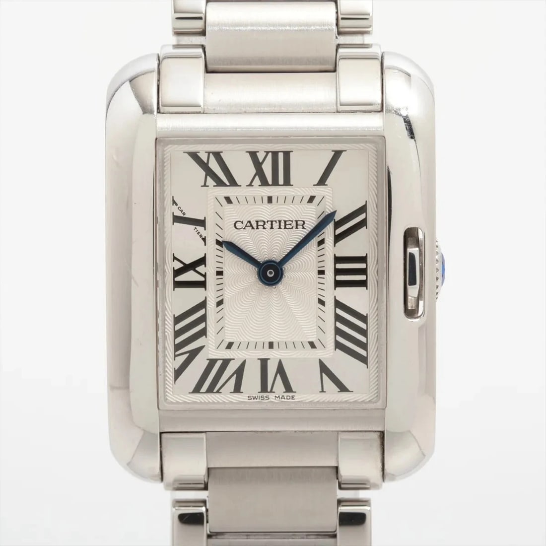 CARTIER TANK ANGLAISE SS QZ SILVER-FACE WATCH: Cartier tank anglaise SS QZ Silver-Face Watch Brand: Cartier Type/Style: Wristwatch Material: SS Color: Dial Color Silver Size: Case:W0.8 x H1.2inch / W23 x H30 Circumference of Wrist:5.7inch / 14.5