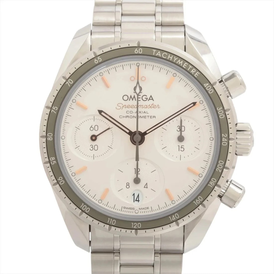 OMEGA SPEEDMASTER CO-AXIAL CHRONOMETER CHRONOGRAPH WATCH: Omega Speedmaster Co-Axial Chronometer Chronograph Watch Brand: Omega Type/Style: Wristwatch Material: SS Color: Dial Color Silver Size: Case:W1.2 x H1.2inch / W38 x H38 Circumference of Wrist:6.9inch