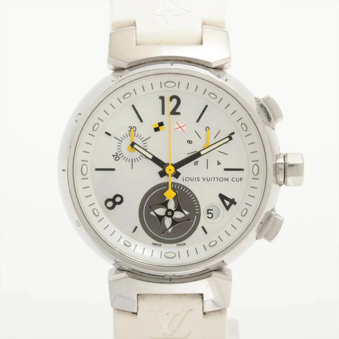 LOUIS VUITTON TAMBOUR SS & RUBBER QZ WHITE SHELL DIAL WATCH (1 of 3)