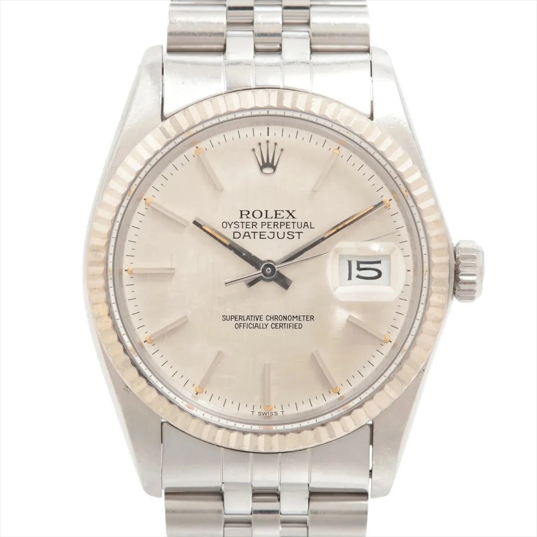 ROLEX DATEJUST SS?WG SS AT SILVER MOSAIC DIAL WATCH (1 of 2)