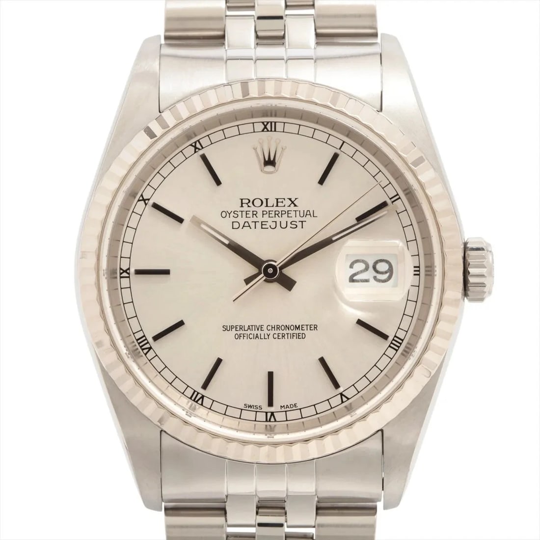 ROLEX DATEJUST 36 SS AT SILVER-FACE WATCH: Rolex DATEJUST 36 SS AT Silver-Face Watch Brand: Rolex Type/Style: Wristwatch Material: SS?WG Color: Dial Color Silver Size: Case:W1.2 x H1.2inch / W36 x H36 Circumference of Wrist:7.9inch / 20 Ac