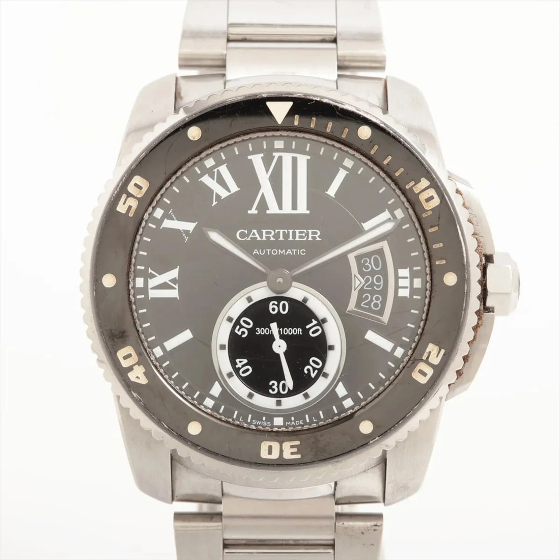 CARTIER CALIBR DOO CARTIER DIVER SS AT BLACK DIAL WATCH: Cartier Calibr Doo Cartier Diver SS AT black dial Watch Brand: Cartier Type/Style: Wristwatch Material: SS Color: Dial Color Black Size: Case:W1.6 x H1.6inch / W43 x H43 Circumference of Wrist:6.9inch