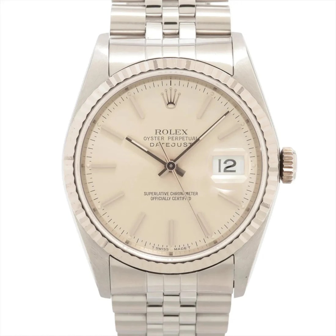 ROLEX DATEJUST 36 SS?WG WATCH: Rolex DATEJUST 36 SS?WG Watch Brand: Rolex Type/Style: Wristwatch Material: SS?WG Color: Dial Color Silver Size: Case:W1.2 x H1.2inch / W36 x H36 Circumference of Wrist:6.9inch / 17.5 Accessories: